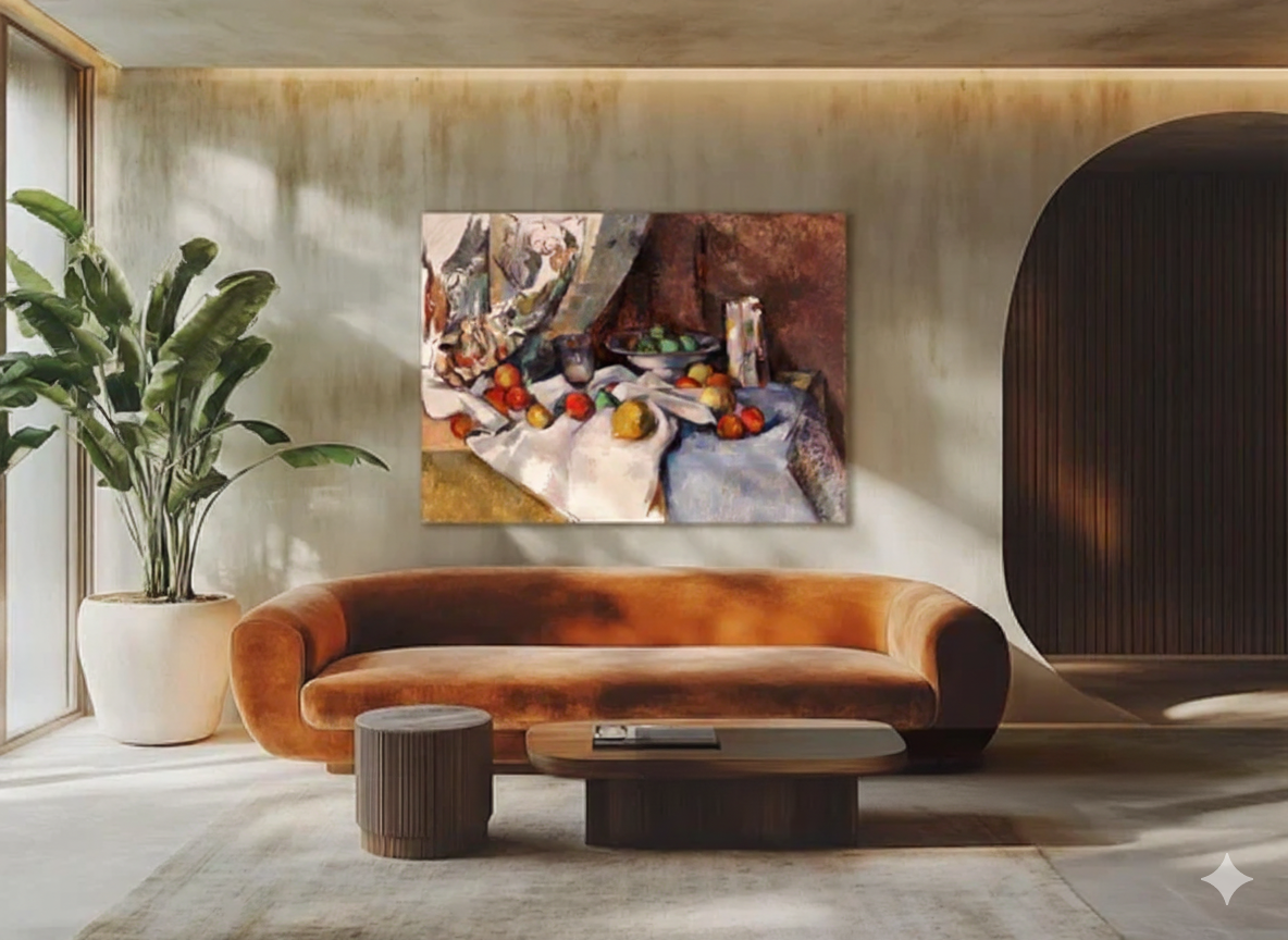 Cuadro de arte del estilo fauvismo en render de living