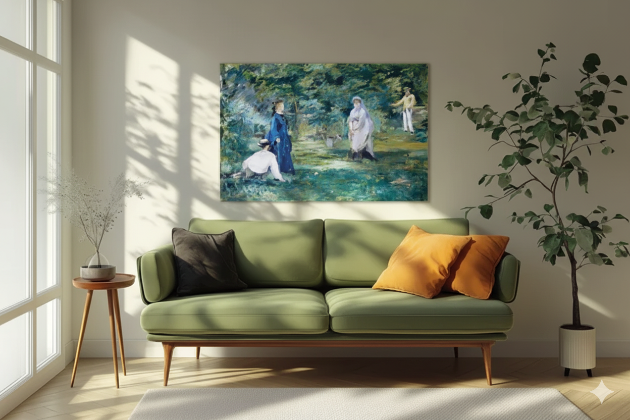 Cuadro de arte del estilo fauvismo en render de living