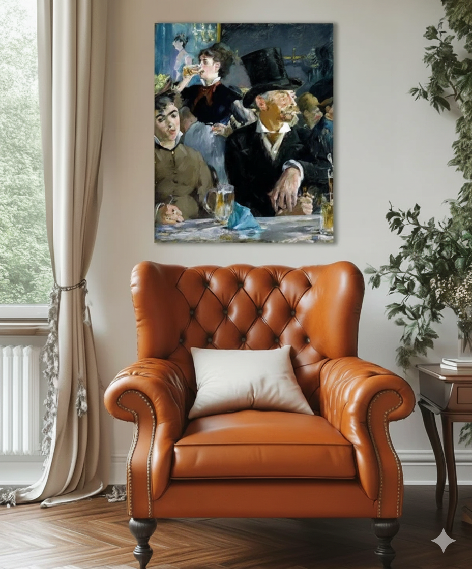 Cuadro de arte del estilo fauvismo en render de living