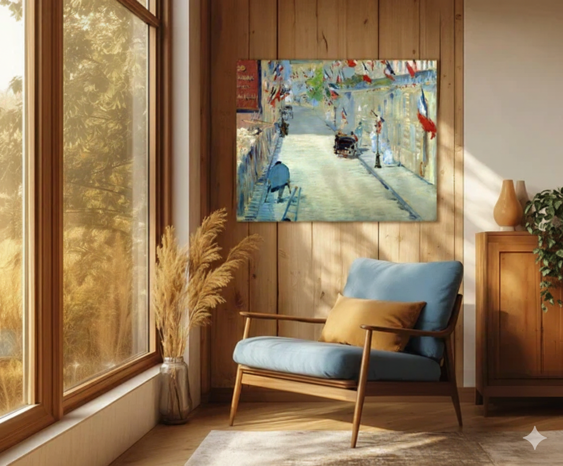 Cuadro de arte del estilo fauvismo en render de living