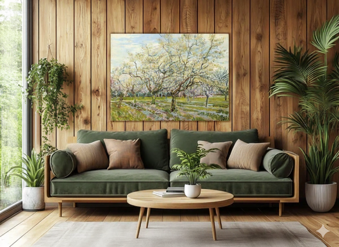 Cuadro de arte del estilo fauvismo en render de living