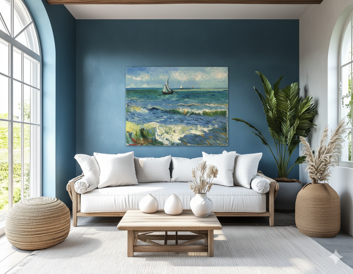 Cuadro de arte del estilo fauvismo en render de living