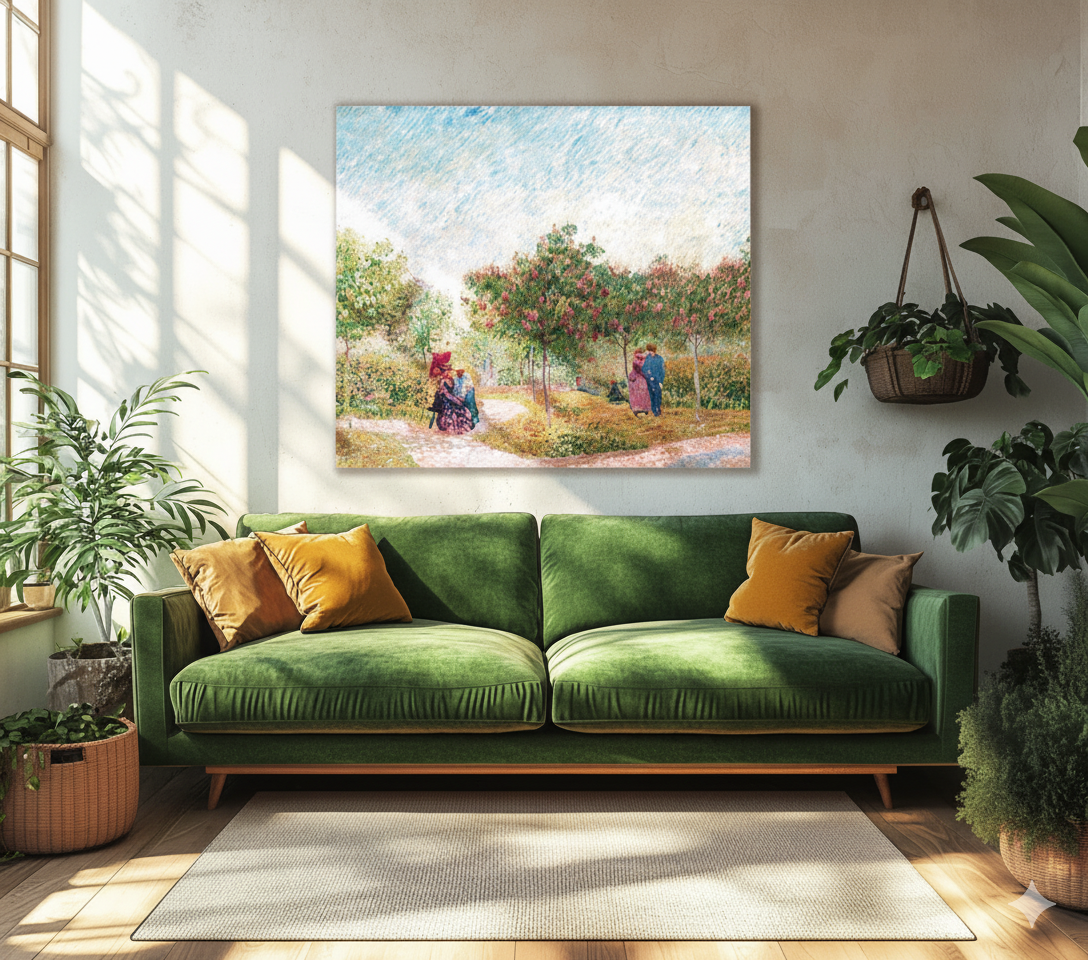 Cuadro de arte del estilo fauvismo en render de living