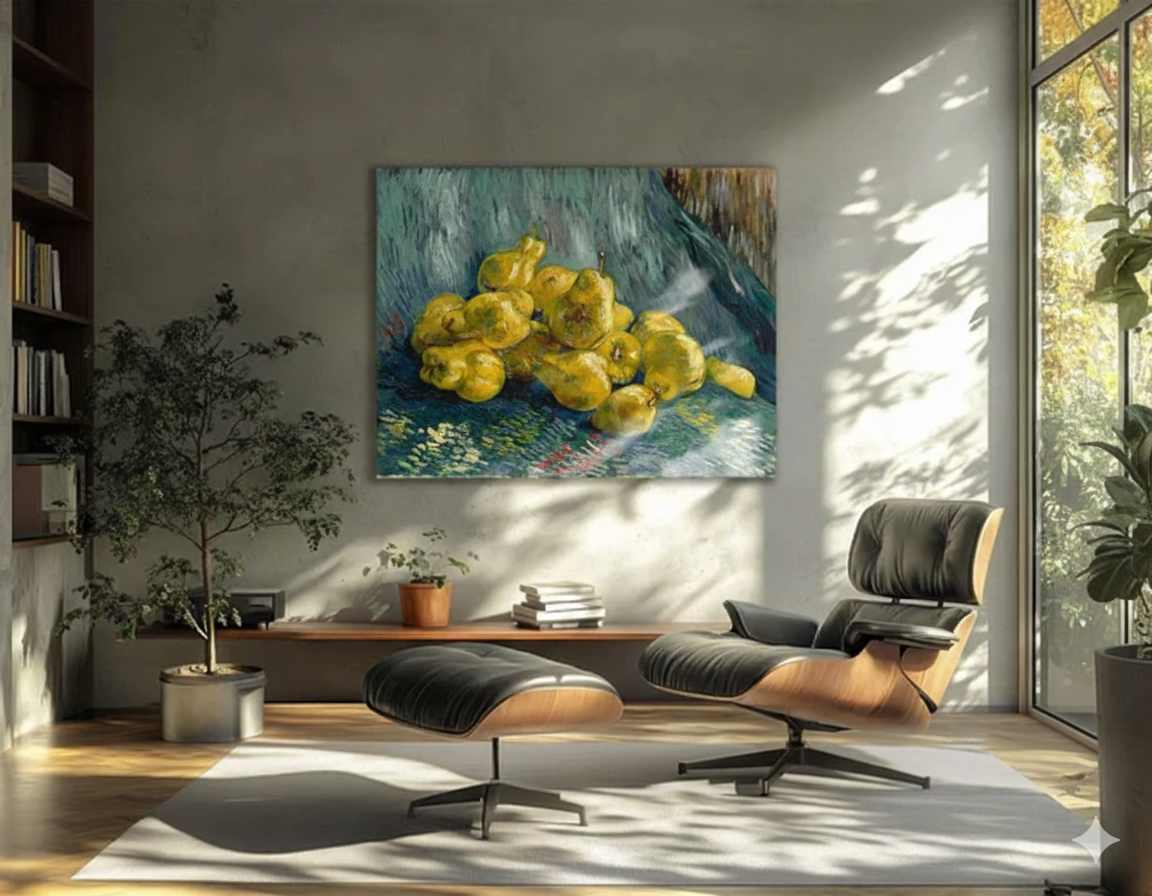Cuadro de arte del estilo fauvismo en render de living