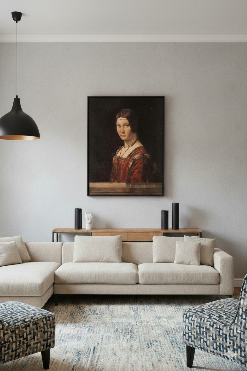 Cuadro de arte del estilo fauvismo en render de living