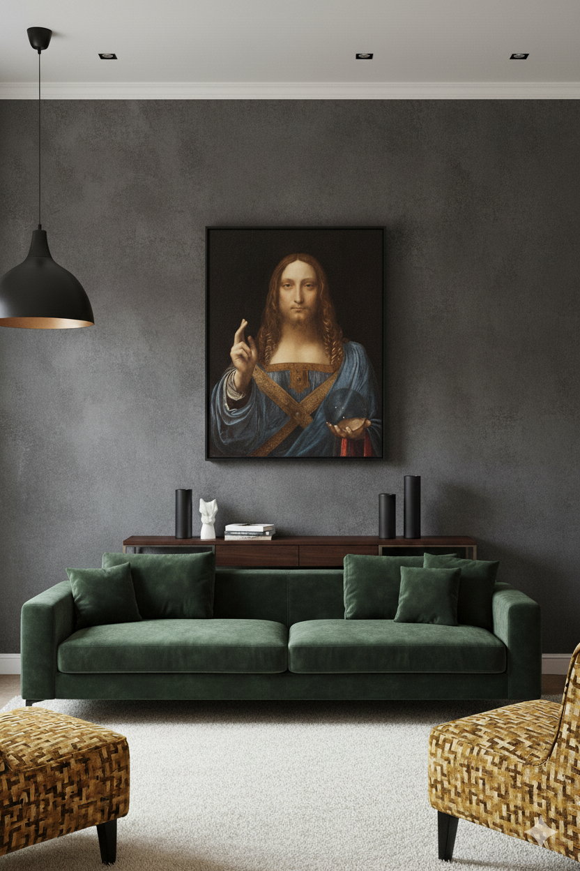 Cuadro de arte del estilo fauvismo en render de living
