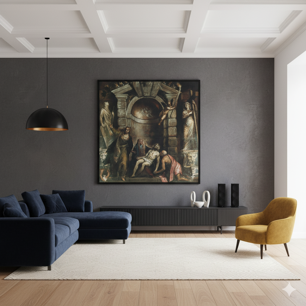 Cuadro de arte del estilo fauvismo en render de living