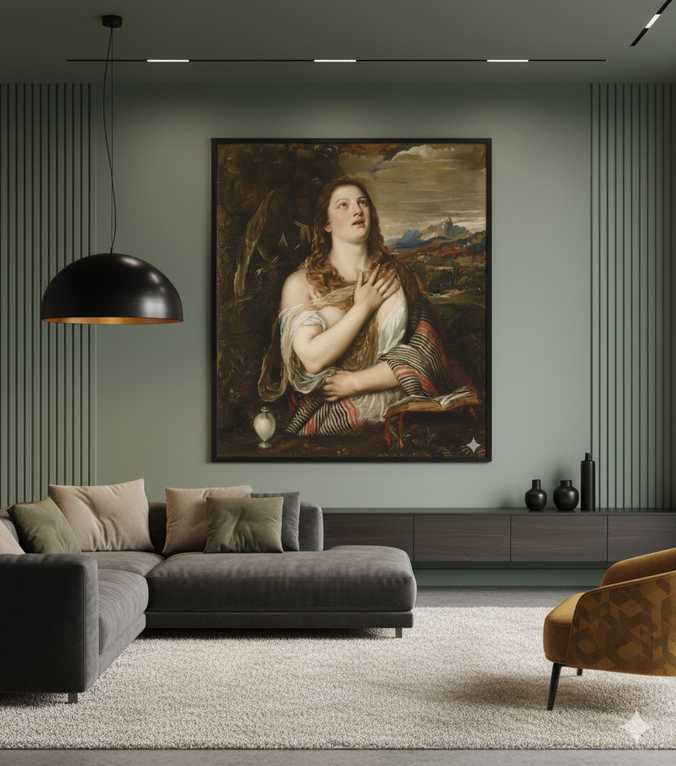 Cuadro de arte del estilo fauvismo en render de living