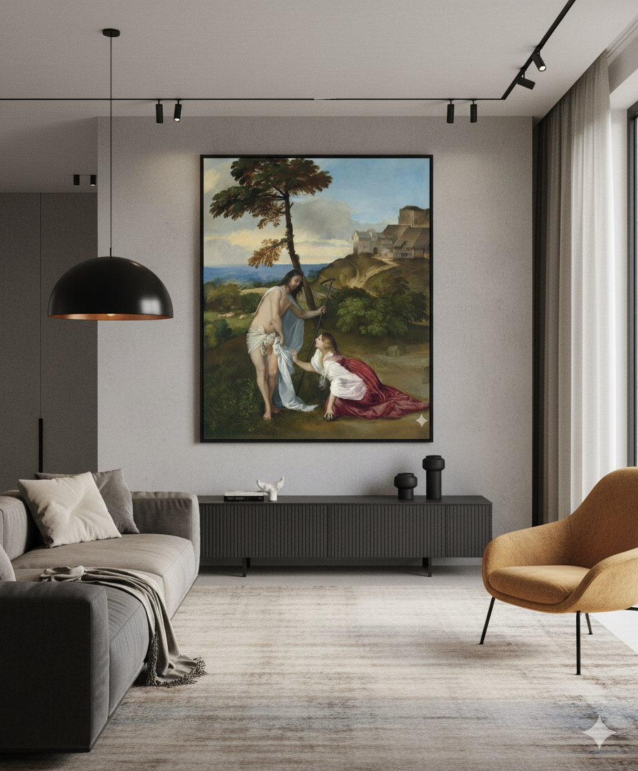 Cuadro de arte del estilo fauvismo en render de living